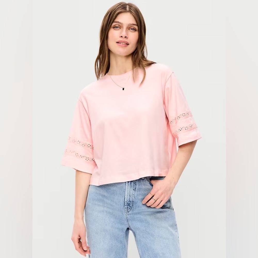 Vintage Crew-Neck Cropped Lace-Trim T-Shirt by Old Navy 🐷🌸🍬